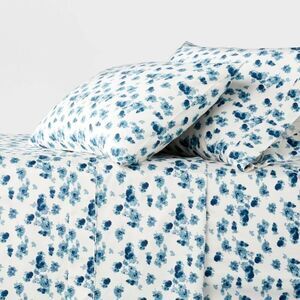 Open Box - Queen 400 Thread Count Performance Sheet Set Blue  Blue Blurry Floral